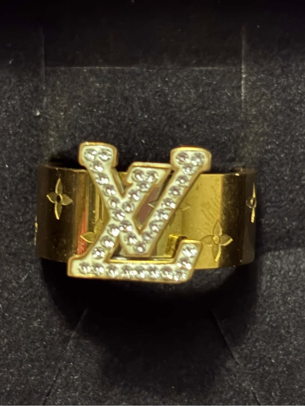 Louis Vuitton Gold & Diamond Monogram LV Statement Ring